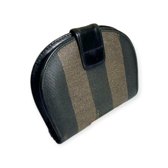 Fendi Vintage Pequin Stripe Half Moon Wallet Brown Black - Picture 3 of 17